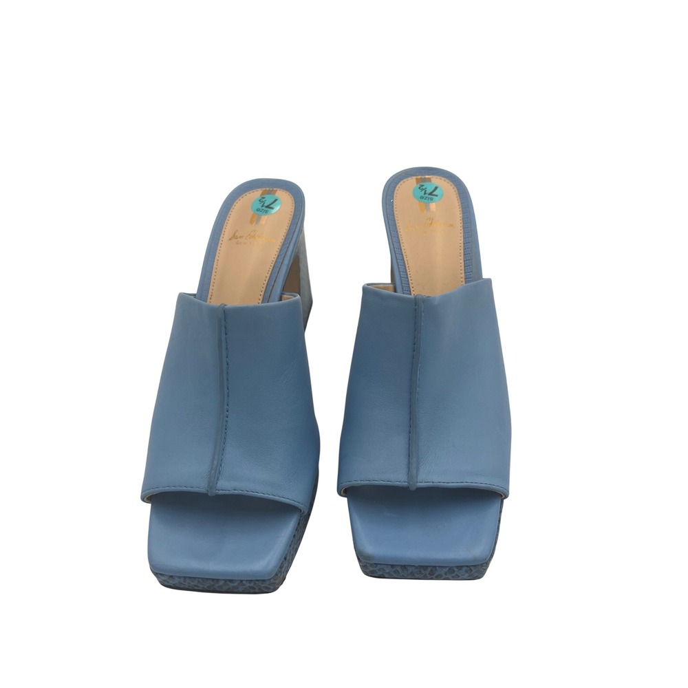 Sam Edelman Blue Leather Snakeskin Platform Block Heel Mules Square Toe Sandals